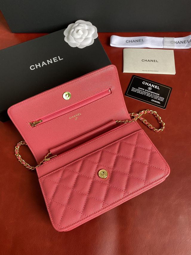 New CC original grained calfskin wallet on chain AP0250 rose red