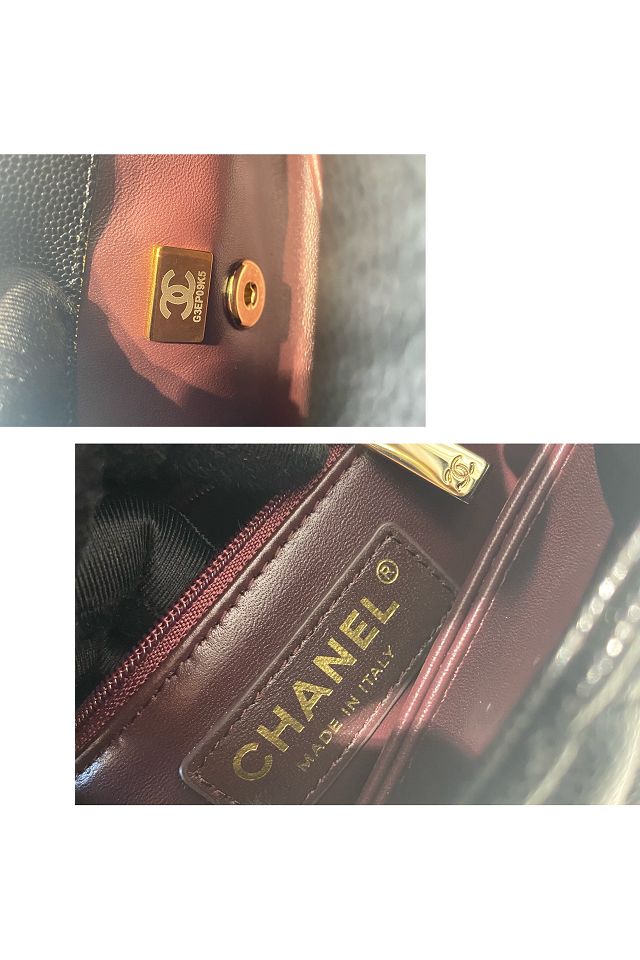 New CC original grained calfskin coco top handle mini flap bag AS2215 black