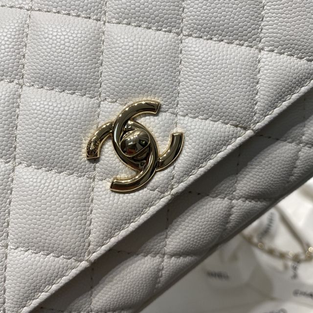 New CC original grained calfskin coco top handle mini flap bag AS2215 white