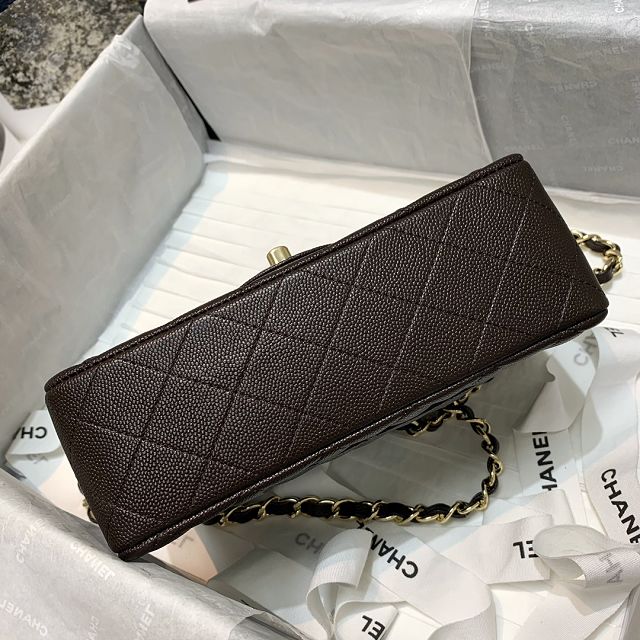 CC original grained calfskin mini flap bag A69900 dark coffee