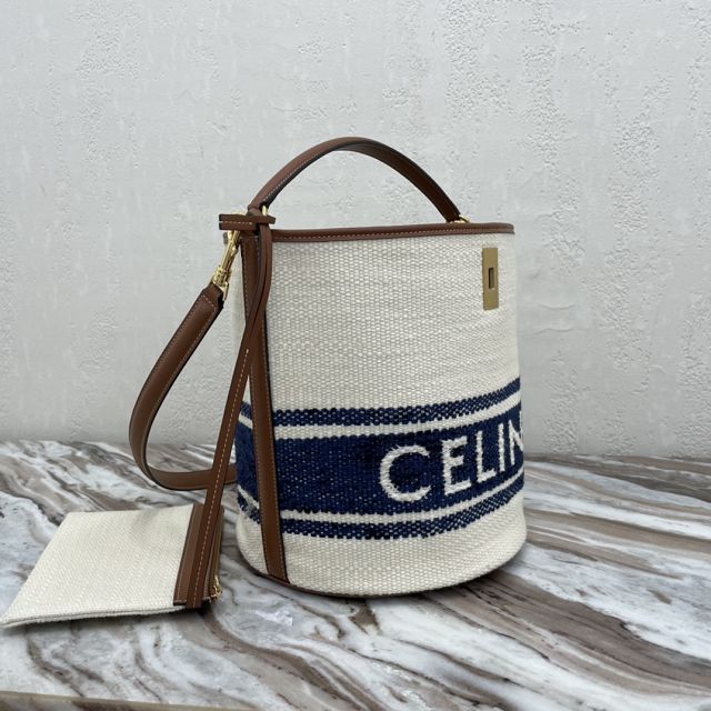 Celine original canvas bucket 16 bag 195573 white&blue