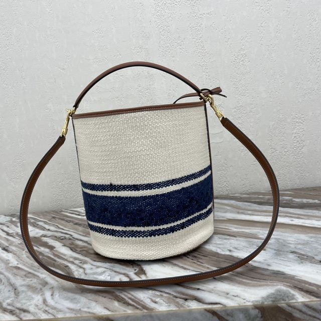 Celine original canvas bucket 16 bag 195573 white&blue