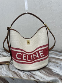 Celine original canvas bucket 16 bag 195573 white&wine red