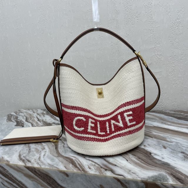 Celine original canvas bucket 16 bag 195573 white&wine red