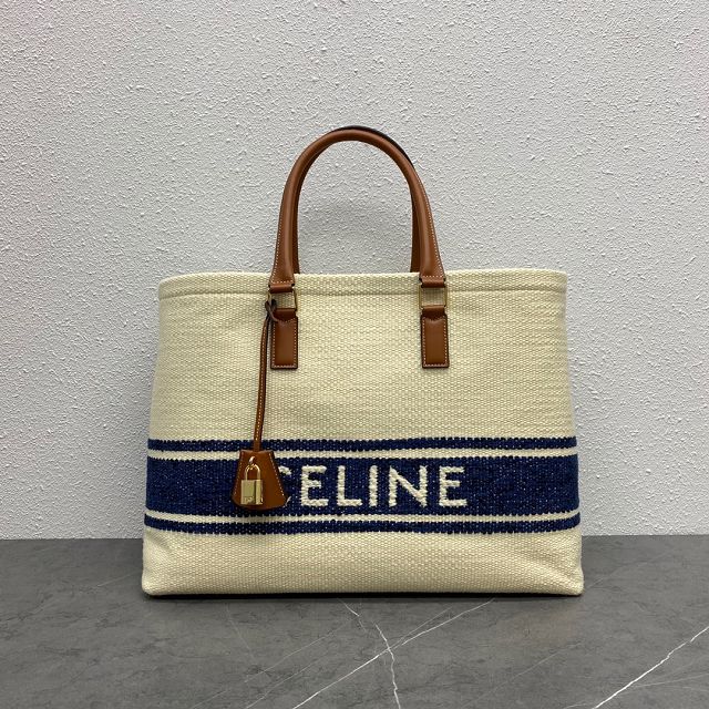 Celine original textile cabas tote 190062 white&navy blue