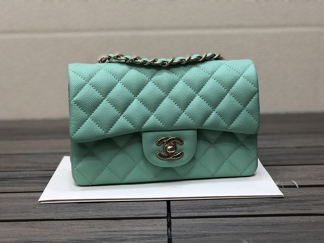 CC original grained calfskin mini flap bag A69900 lake blue