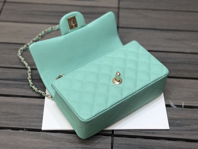 CC original grained calfskin mini flap bag A69900 lake blue