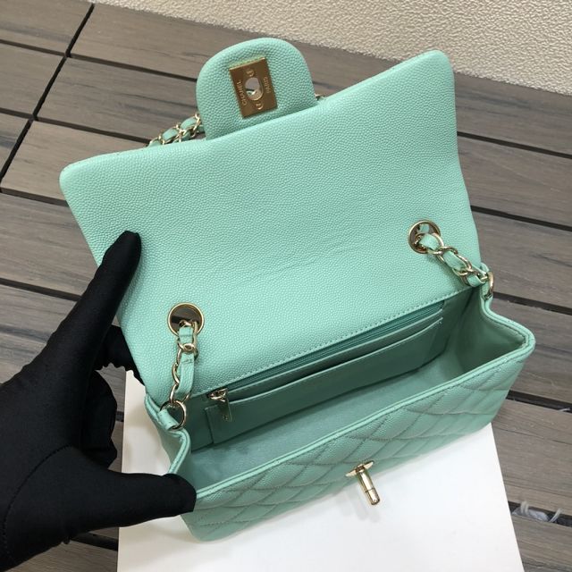 CC original grained calfskin mini flap bag A69900 lake blue