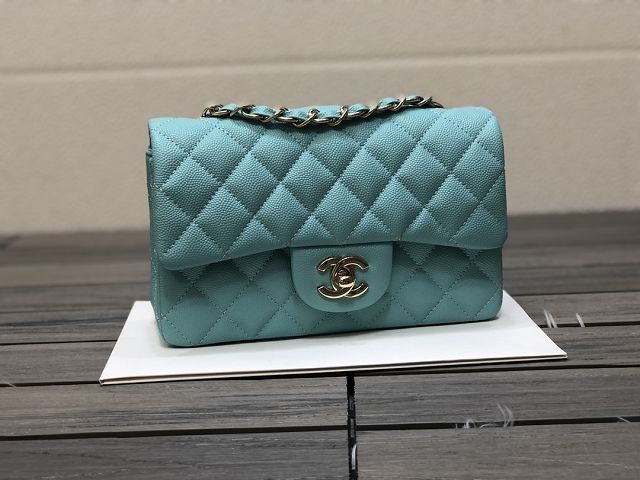 CC original grained calfskin mini flap bag A69900 sky blue