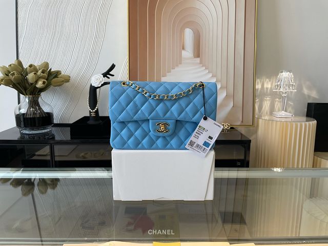 CC original lambskin small flap bag A01113 blue