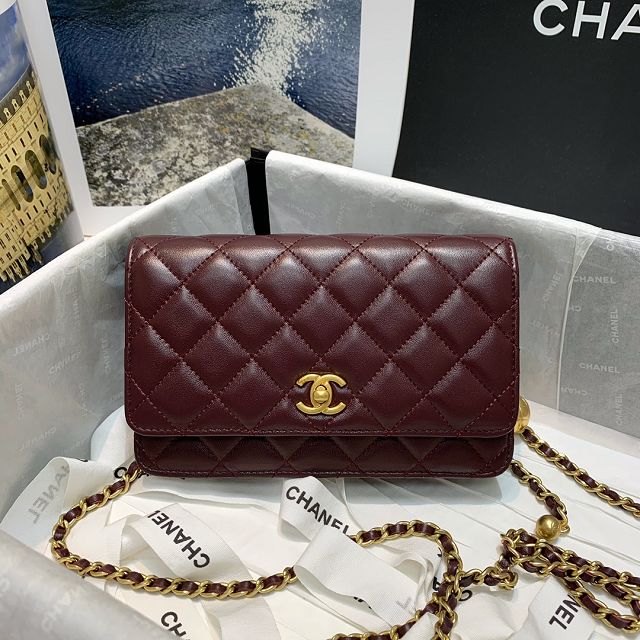 CC original lambskin wallet on chain AP1450 bordeaux