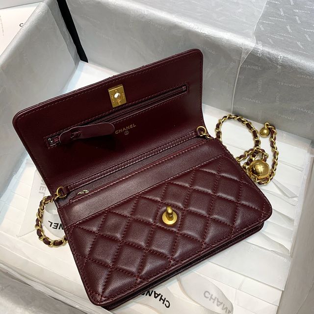 CC original lambskin wallet on chain AP1450 bordeaux