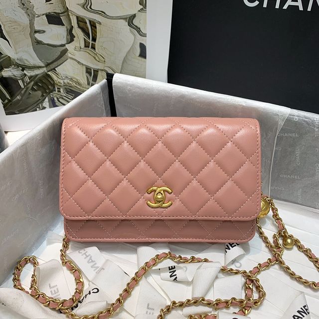 CC original lambskin wallet on chain AP1450 pink