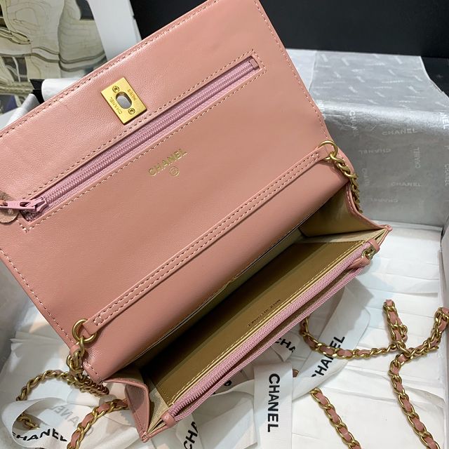 CC original lambskin wallet on chain AP1450 pink