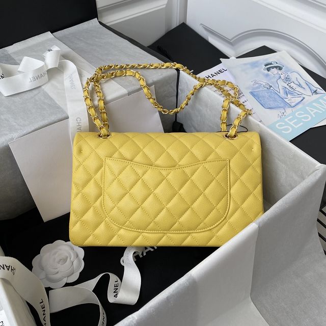 CC original grained calfskin medium flap bag A01112 yellow