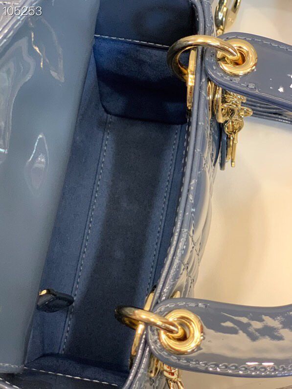 Dior original patent calfskin mini lady bag M0505 dark blue
