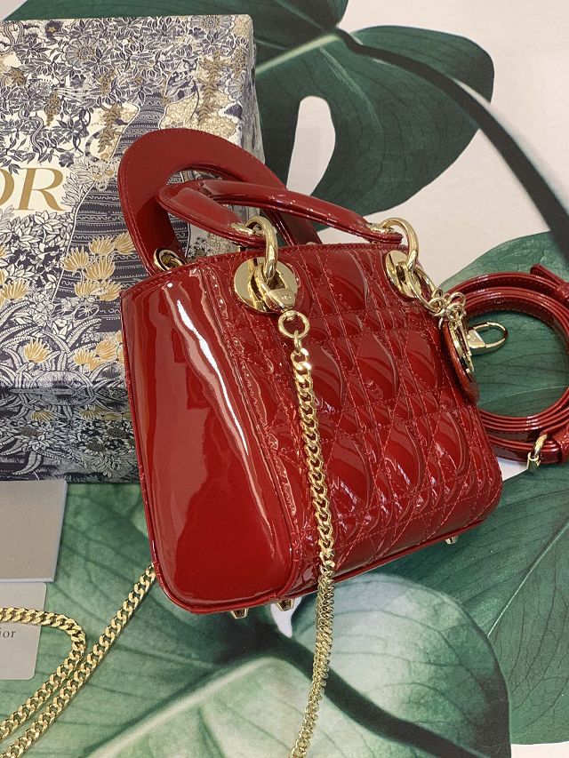 Dior original patent calfskin mini lady bag M0505 red