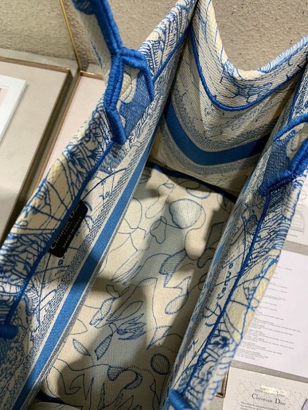 Dior original canvas medium book tote oblique bag M1296 blue&white