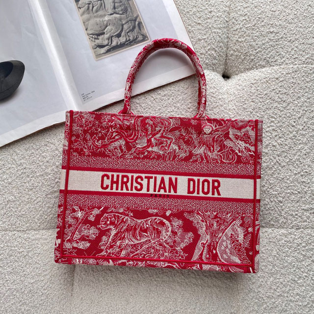 Dior original canvas medium book tote oblique bag M1296 red