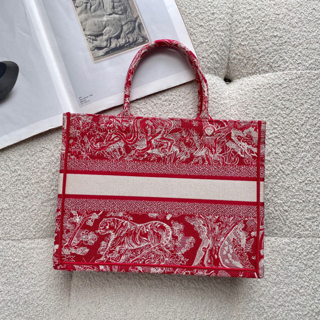Dior original canvas medium book tote oblique bag M1296 red