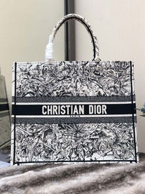 Dior original canvas book tote bag M1286 white&black