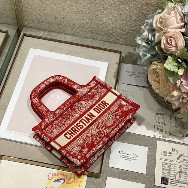 Dior original canvas mini book tote bag S5475 red