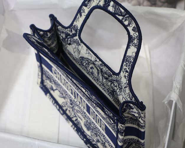 Dior original canvas mini book tote bag S5475 white&navy blue