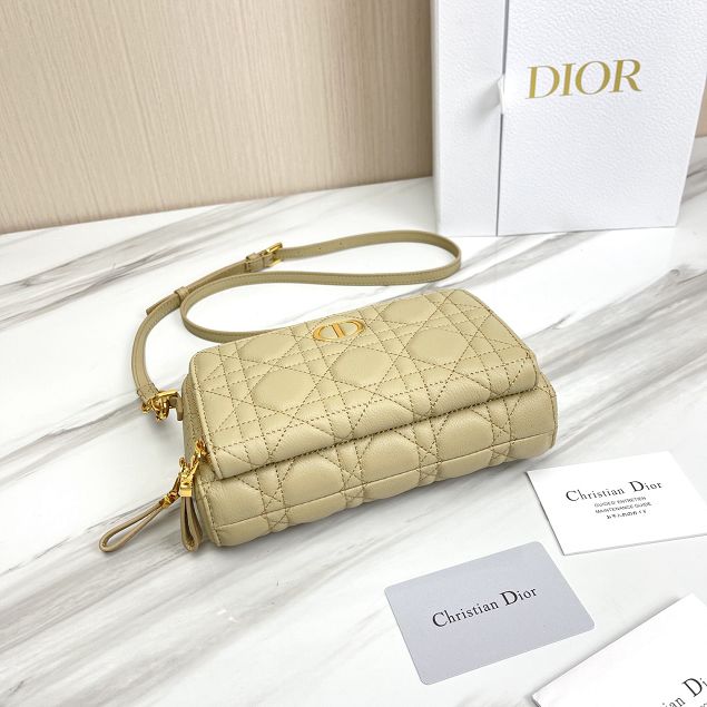 Dior original calfskin caro double pouch S5037 apricot