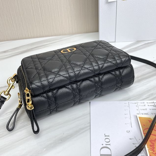 Dior original calfskin caro double pouch S5037 black