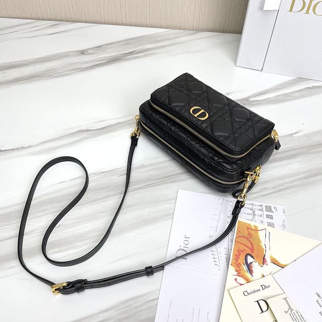 Dior original calfskin caro double pouch S5037 black