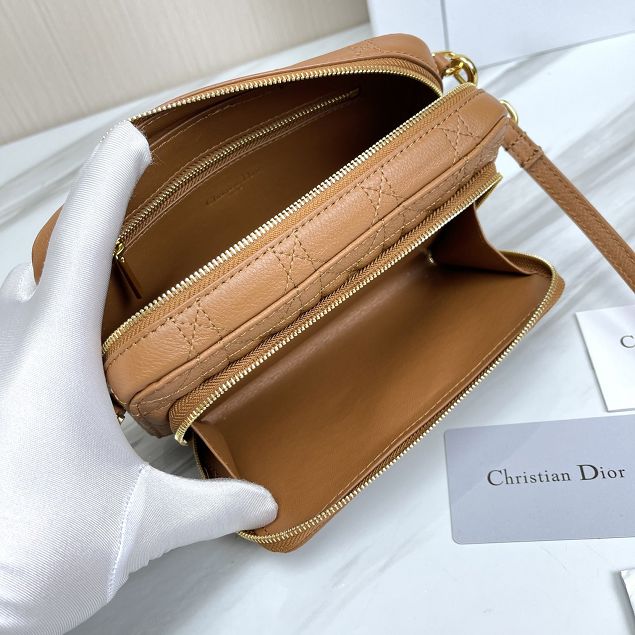 Dior original calfskin caro double pouch S5037 caramel