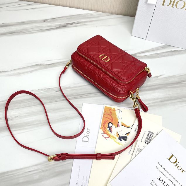 Dior original calfskin caro double pouch S5037 red