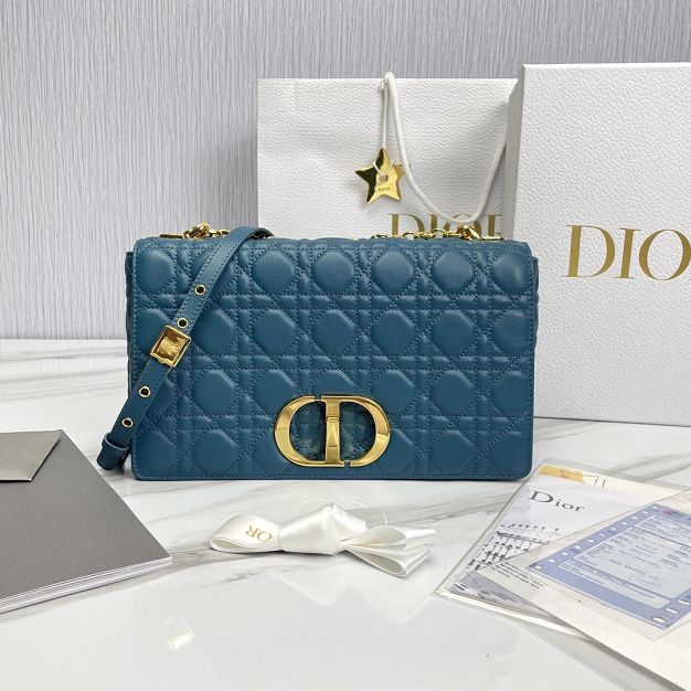 Dior original calfskin large caro bag M9243 steel blue