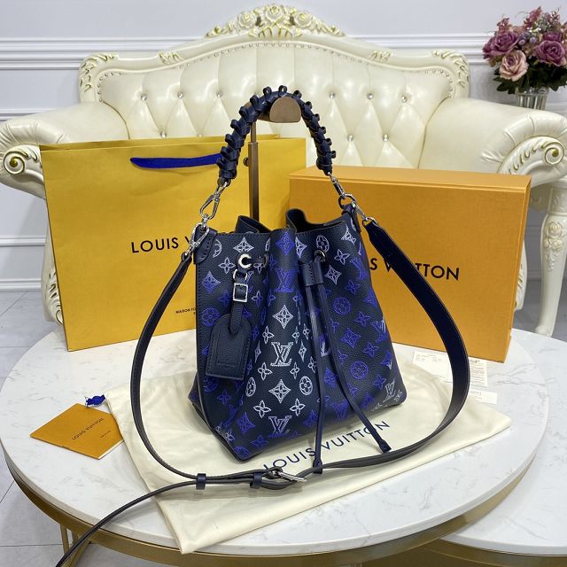 Louis vuitton original mahina leather muria bucket bag M59554 blue