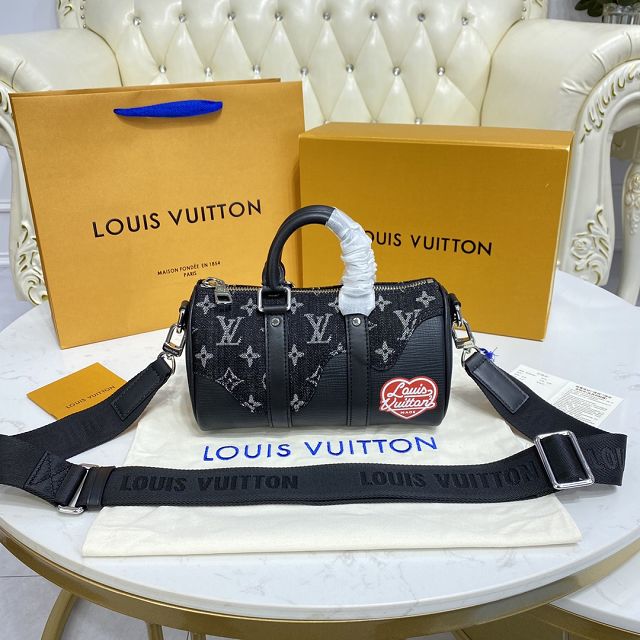 Louis vuitton original monogram denim keepall xs M81010 black