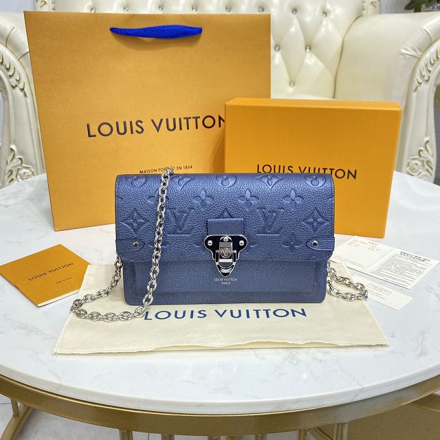 Louis vuitton original monogram calfskin vavin chain wallet M59077 blue