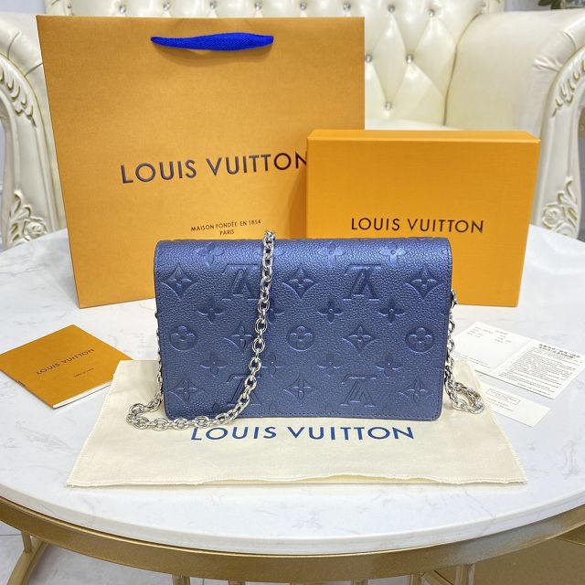 Louis vuitton original monogram calfskin vavin chain wallet M59077 blue