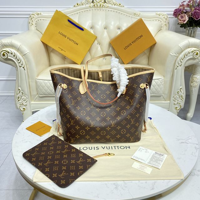 Louis vuitton original monogram canvas neverfull mm M40995 beige