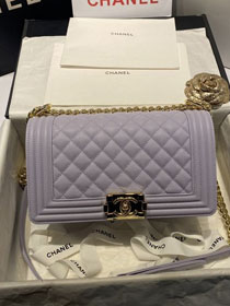 CC original grained calfskin medium boy handbag A67086 light purple