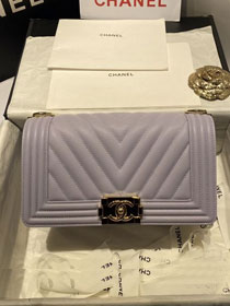 CC original grained calfskin medium boy handbag A67086-2 light purple