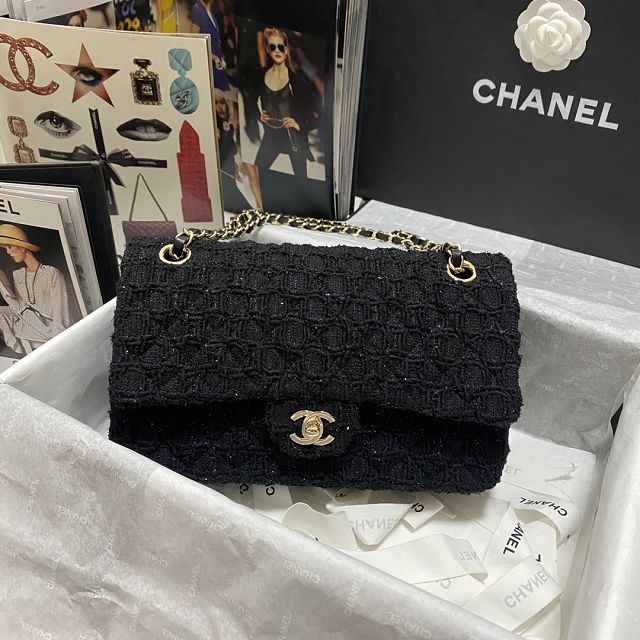 CC original tweed medium flap bag A01112 black