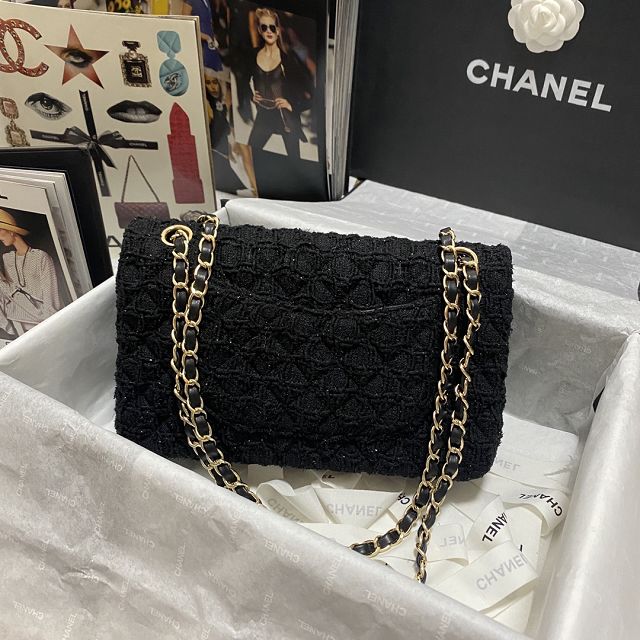 CC original tweed medium flap bag A01112 black