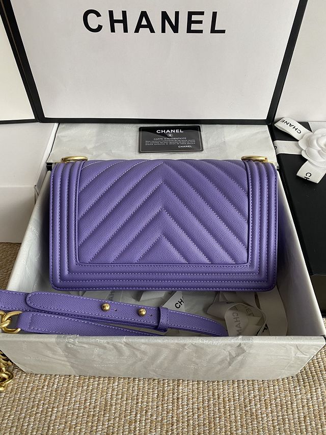 CC original fine grained calfskin medium boy handbag A67086-2 purple