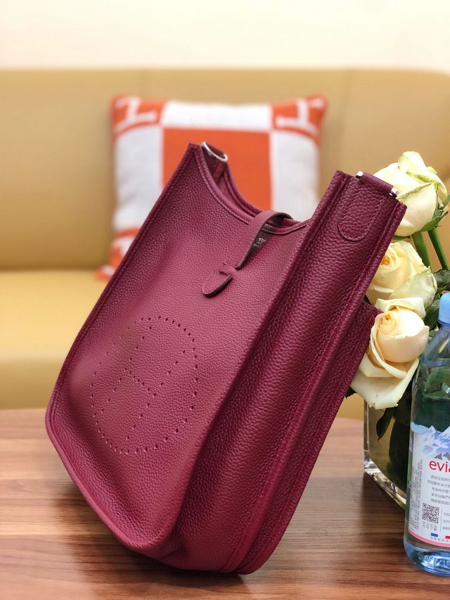 Hermes original togo leather evelyne pm shoulder bag E28 wine
