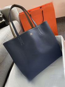 Hermes original calfskin reversible shoping bag K0298 navy blue&grey