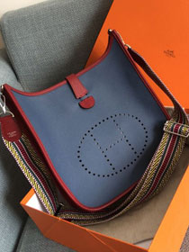 Hermes original epsom leather evelyne pm shoulder bag E28 navy blue&wine