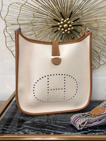 Hermes original epsom leather evelyne pm shoulder bag E28 white&brown