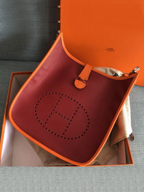 Hermes original epsom leather evelyne pm shoulder bag E28 wine&orange