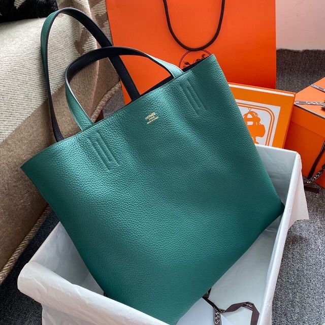 Hermes original calfskin reversible shoping bag K0298 green&black