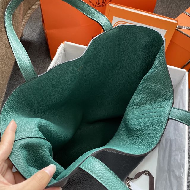 Hermes original calfskin reversible shoping bag K0298 green&black